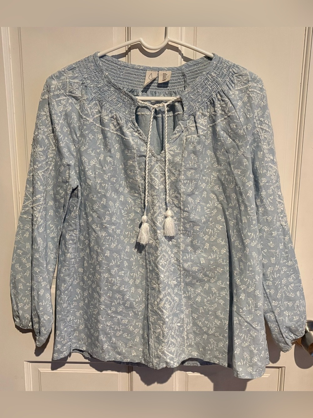 Joie Light Blue Floral Peasant Blouse, Size Small